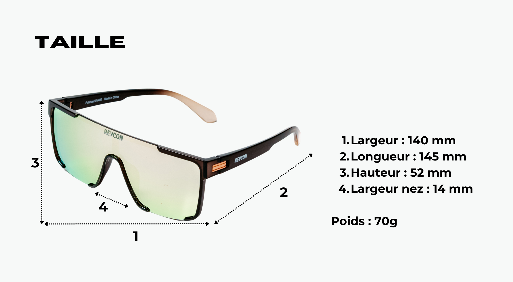 Guide des tailles lunettes de soleil Reycon
